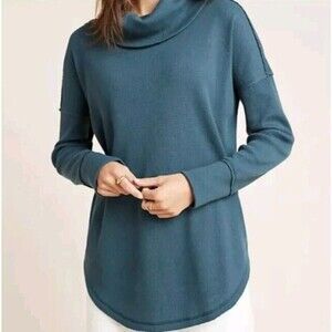 Anthropologie Maeve Cowl Neck Waffle Knit Sweater Blue Teal Size XSmall